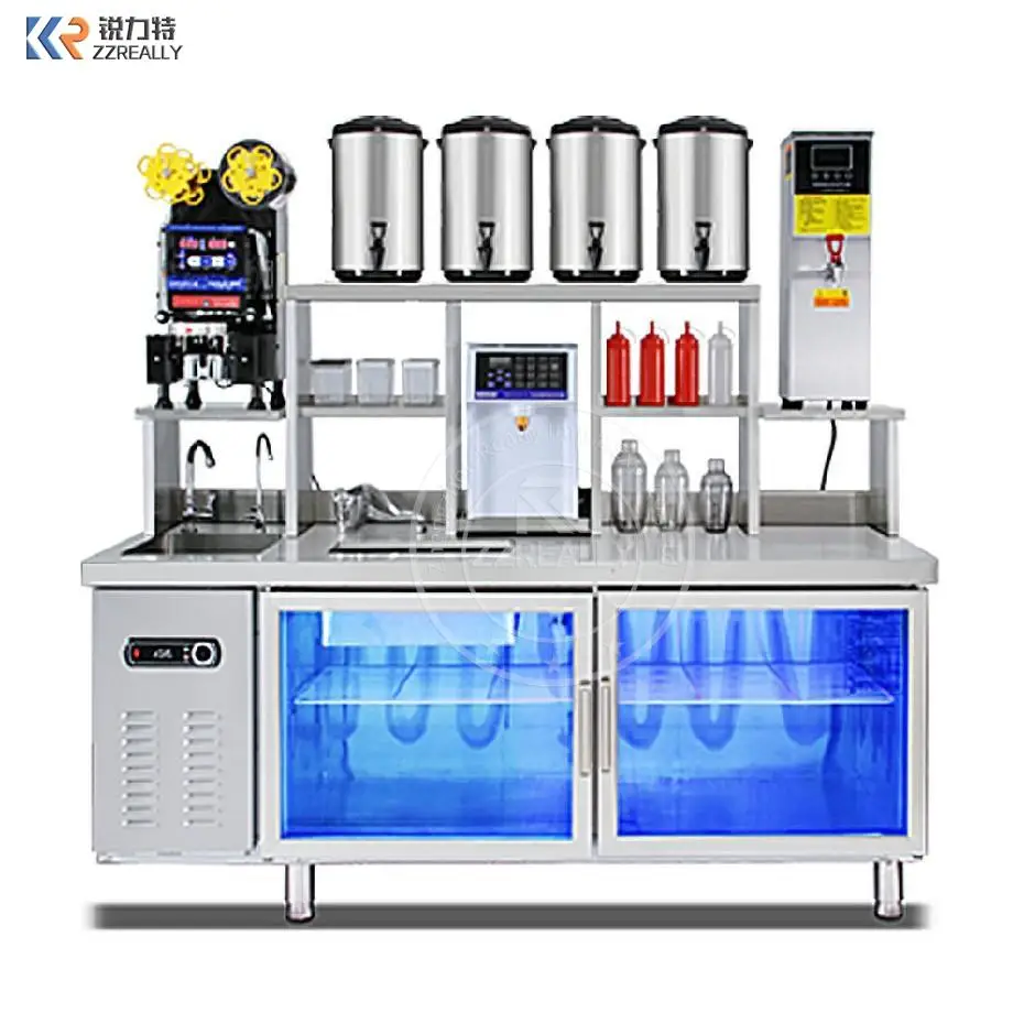 Custom Design Stainless Steel Milk Tea Shop Counter Bubble Tea Counter With Refrigerated