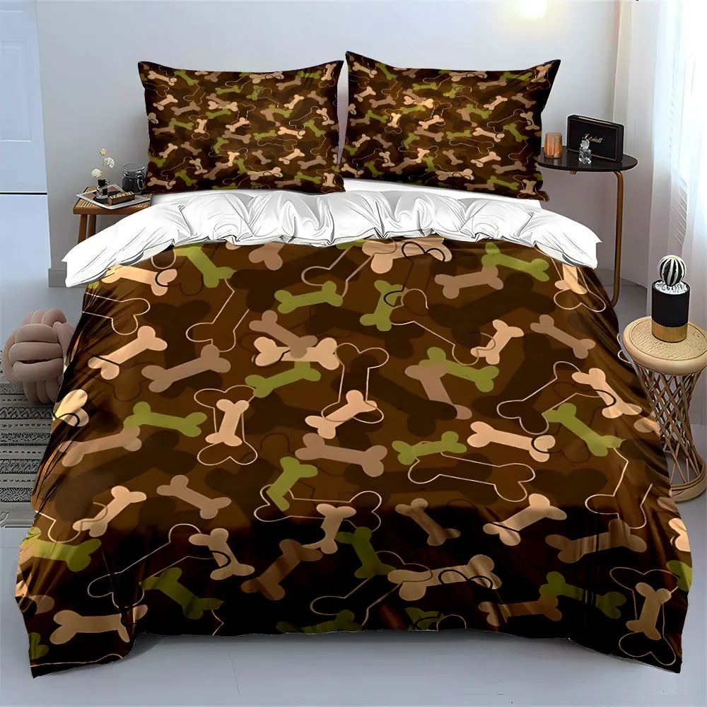Bone Camouflage Pattern Background Duvet Cover Set Digital Print Colorful Polyester Bedding with Zipper Closur for kids gifts