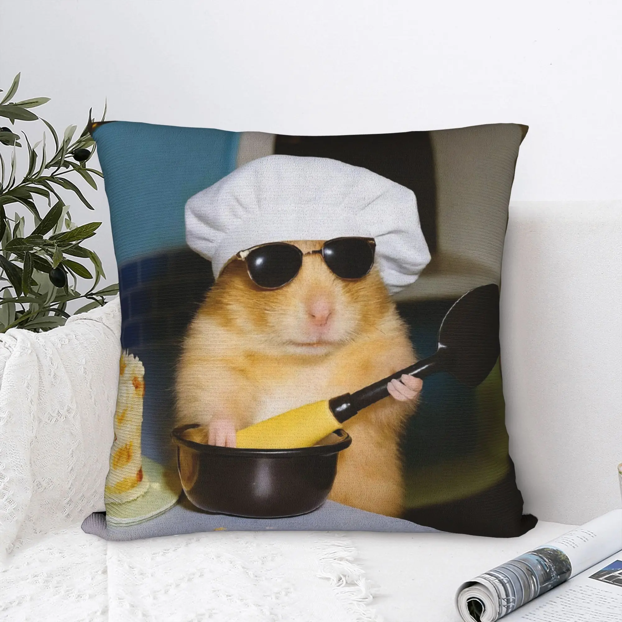 Chef Hamster Cooking Meme Pillowcase Polyester Cushion Cover Gift  Pillow Case Cover Bed Square 45X45cm
