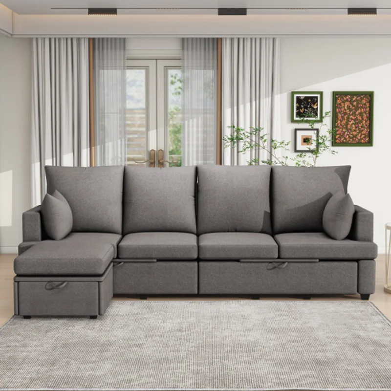 Modern L shape Modular Sofa, 5 Seat Chenile sectional Couch Set with 2 pilows lncluded, freely CombinableIndoor Funiture