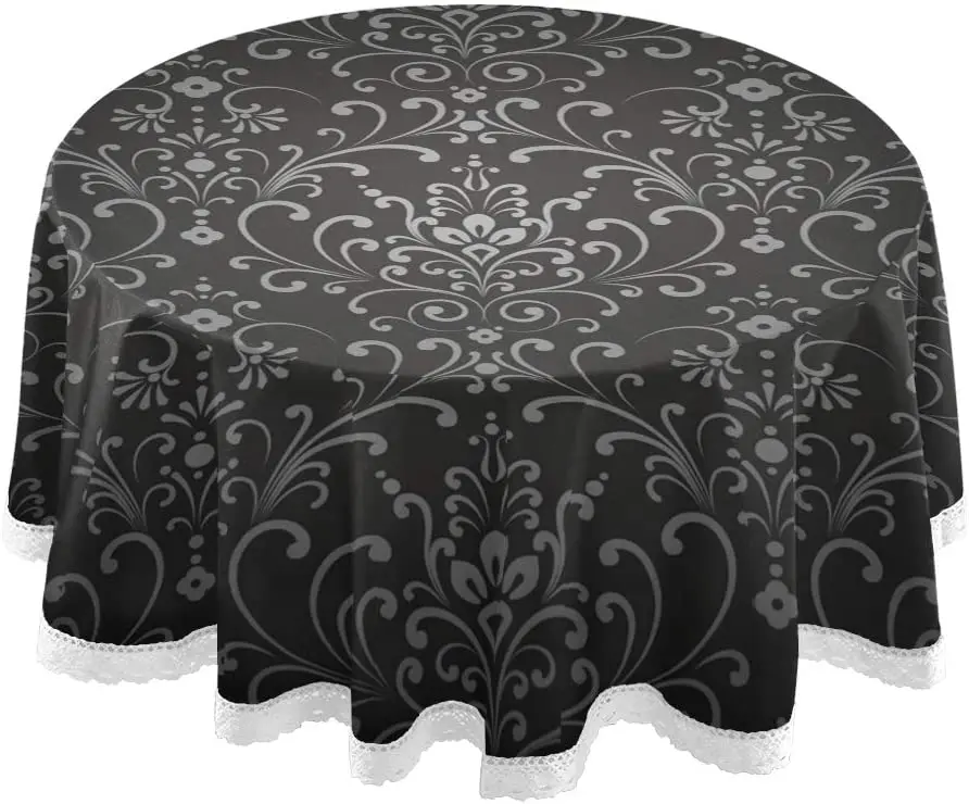 Round Table Cloth Flowers Gothic Table Cover Crease-Resistant Heat-Resistant Printed lace Tablecloth for Washable Dining Decor