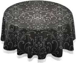 Round Table Cloth Flowers Gothic Table Cover Crease-Resistant Heat-Resistant Printed lace Tablecloth for Washable Dining Decor