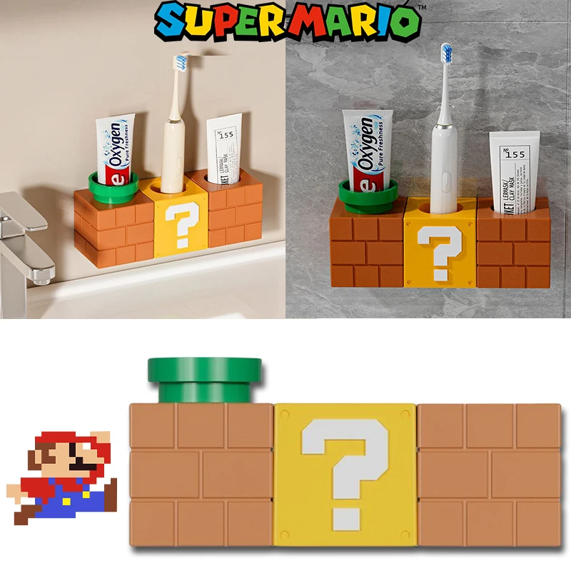 Super Mario Cartoon Toothbrush Holder Anime Creative Household Wall Mounted Toothpaste Drainage Storage Toothbrush Organizer