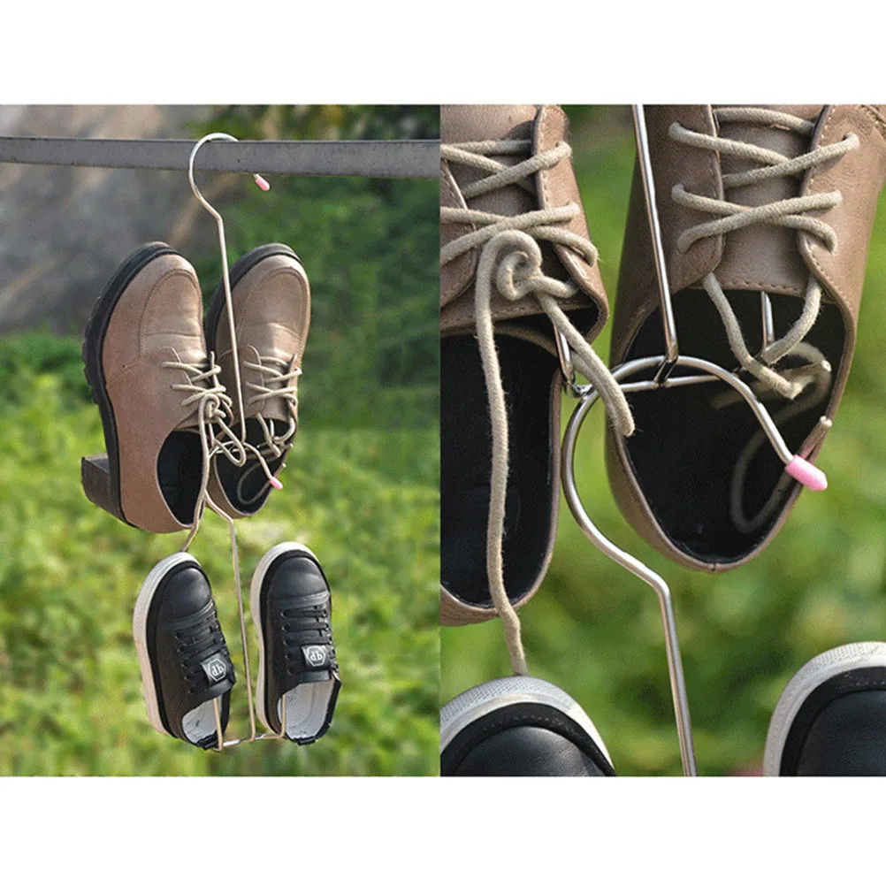 

4 Pcs Shoe Rack Steel Hanger Shelves Stainless Organizer Hanging Shoes Dry Holder