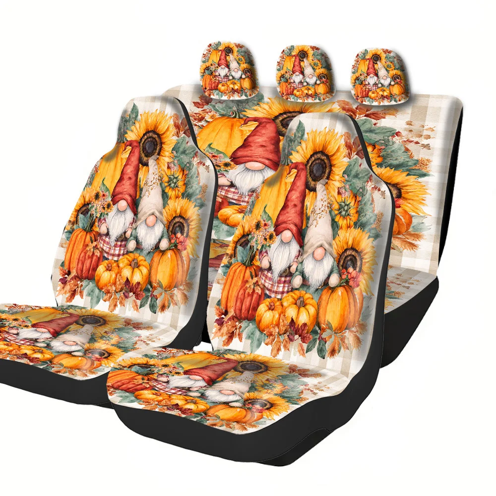 2-5 Seat Set Car Seat Covers, Vibrant Sunflower Pumpkin Pattern, Premium, Fit For Truck SUV Off-road Cars, Festive Halloween Ch