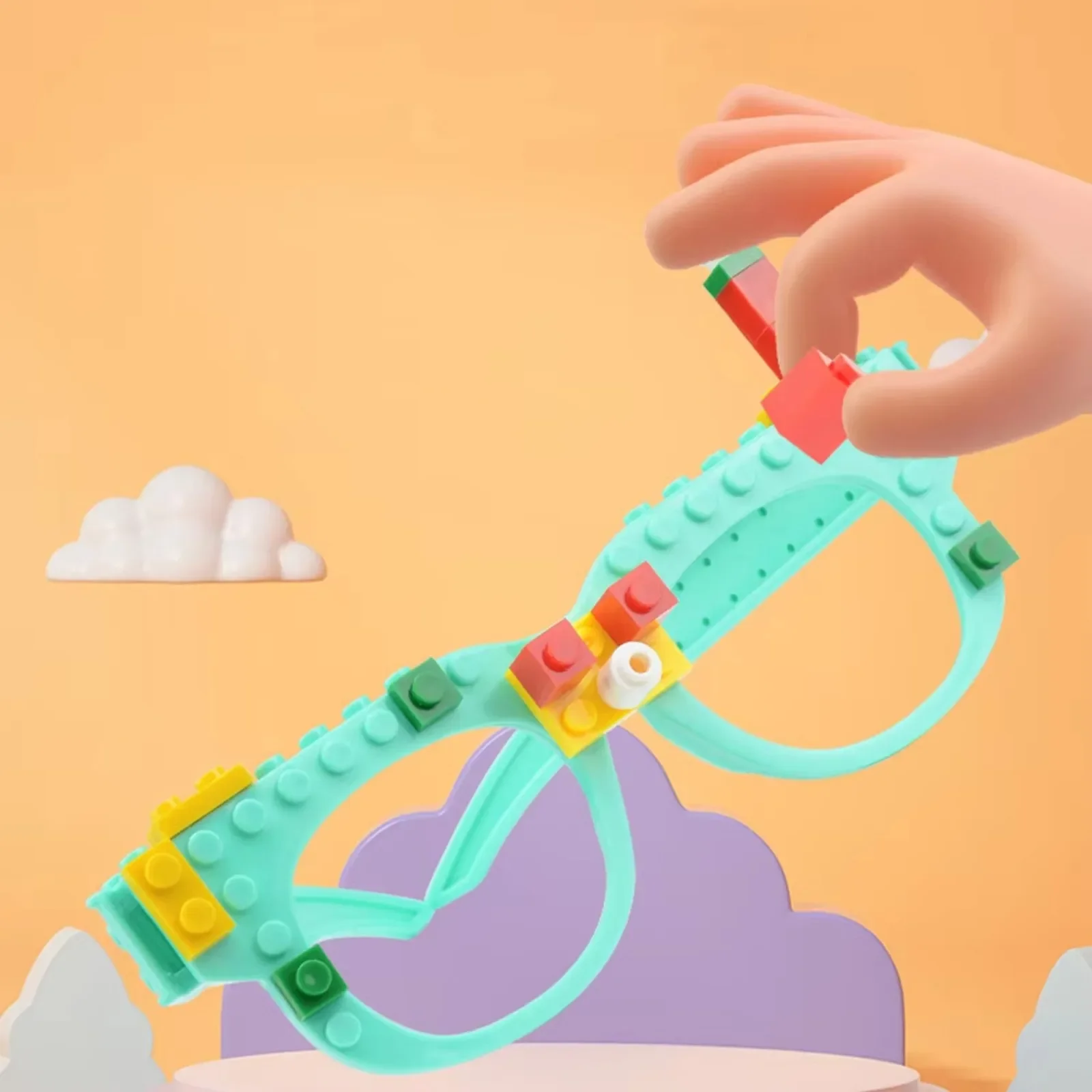 مكعبات بناء نظارات إطار اللوح الأساسي نظارات مقلدة يمكن ارتداؤها DIY لعبة إبداعية ألغاز ملونة جزيئات صغيرة هدية للأطفال