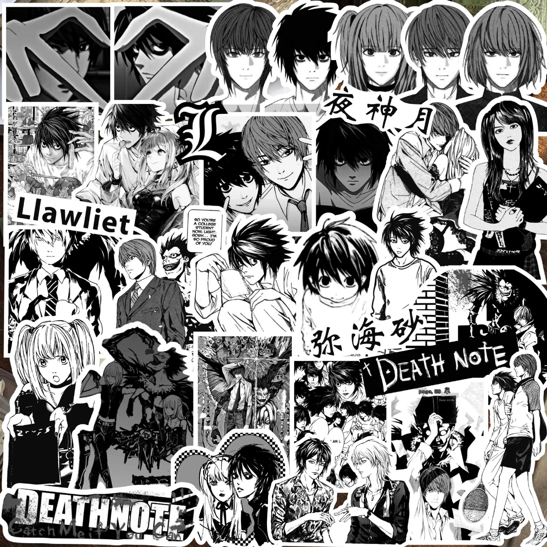 67pcs/set New Cartoon Anime DEATH NOTE L MisaMisa Black and white comics Kawaii Figure Waterproof Hand account DIY Sticker Gifts