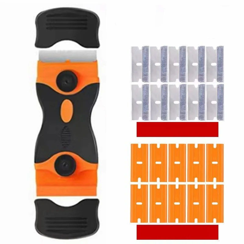 Double headed scraper with plastic handle and small glass scraper for removing glue Plastic /Metal Razor Blade tool