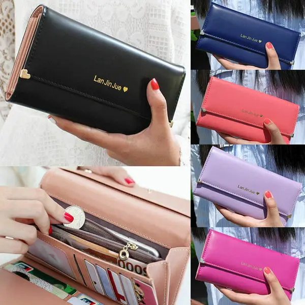 

Women's PU Leather Wallet Long Card Holder Clutch Trifold Purse Handbag Mobile Bag