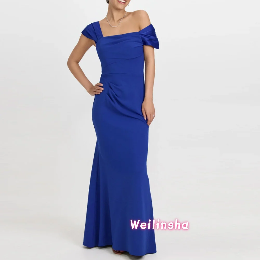 Customized Royal Blue One-shoulder Long Mother of The Bride Dress Asymmetrical Neckline, Pleated Waist Mermaid Wedding Guest Gow
