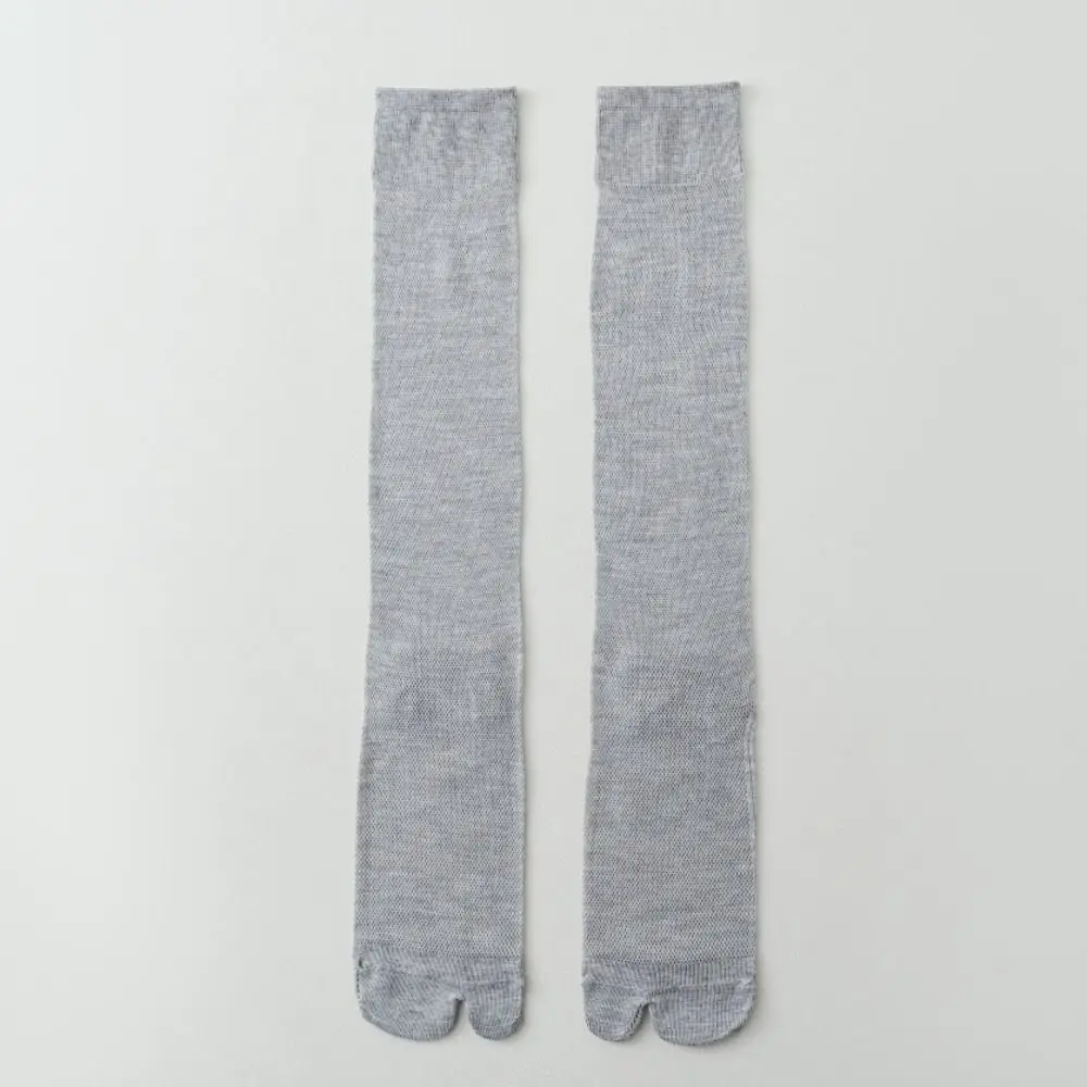 Soft Solid Color Knee High Stockings Ultra-thin JK Ruffle Two Toe Socks Breathable Mesh Calf Long Socks Summer