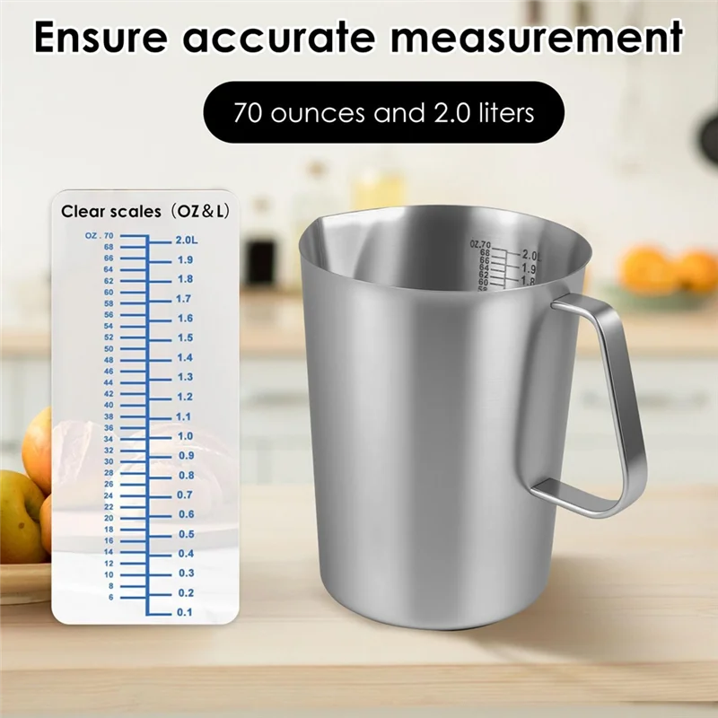

A25F-Stainless Steel Measuring Cups Stainless Steel Milk Jug 2L With Lid For Cooking In The Kitchen Latte Coffee Cappuccino