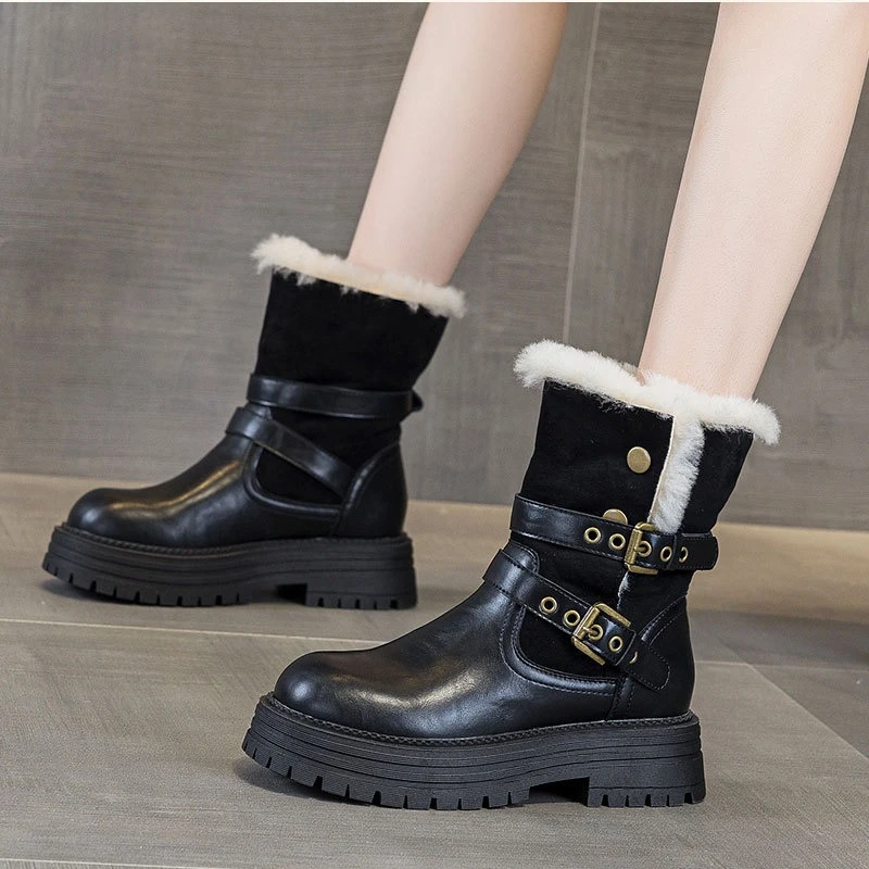 CICIYANG المرأة أحذية الثلوج 2025 شتاء جديد منصة فارس الأحذية جلد طبيعي الإناث المضادة للانزلاق الجوارب حذاء من الجلد #5