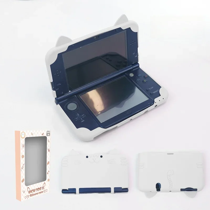 3D-siliconen hoesje met kattenoren voor de nieuwe Nintendo 3DS LL/XL, volledig beschermend, zachte hoes met extra dikke hoeken, krasbestendig en schokabsorberend.