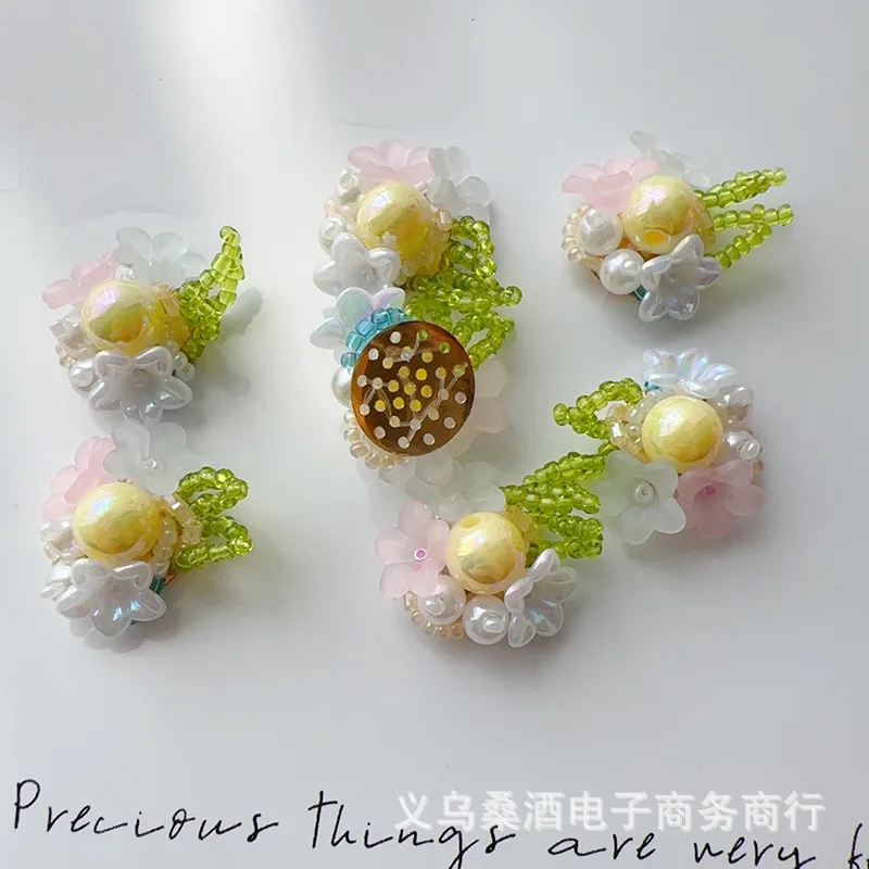

Handcrafted Spring Summer Tiny Beaded Flower Shoe Clips for Clogs Simple Ambient Embellishment DIY Beaded Buckle Craft Premium