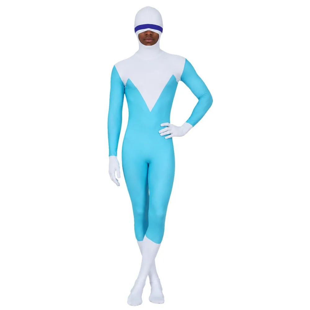 애니메이션 Frozone Lucius 최고의 코스프레 의상 블루 화이트 점프 슈트 할로윈 파티 어린이 성인 바디 슈트 Catsuit Boys Zentai Suit New