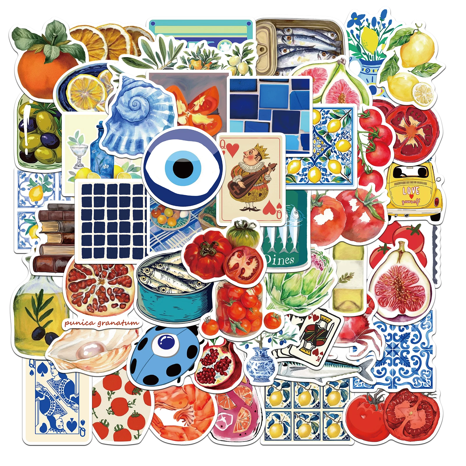 50 Stück mediterrane Tomaten-ästhetische Aufkleber, Lebensmittel, Früchte, Tomaten-Aufkleber, Vinyl, Junk-Journaling-Aufkleber für Wasserflasche, Laptop