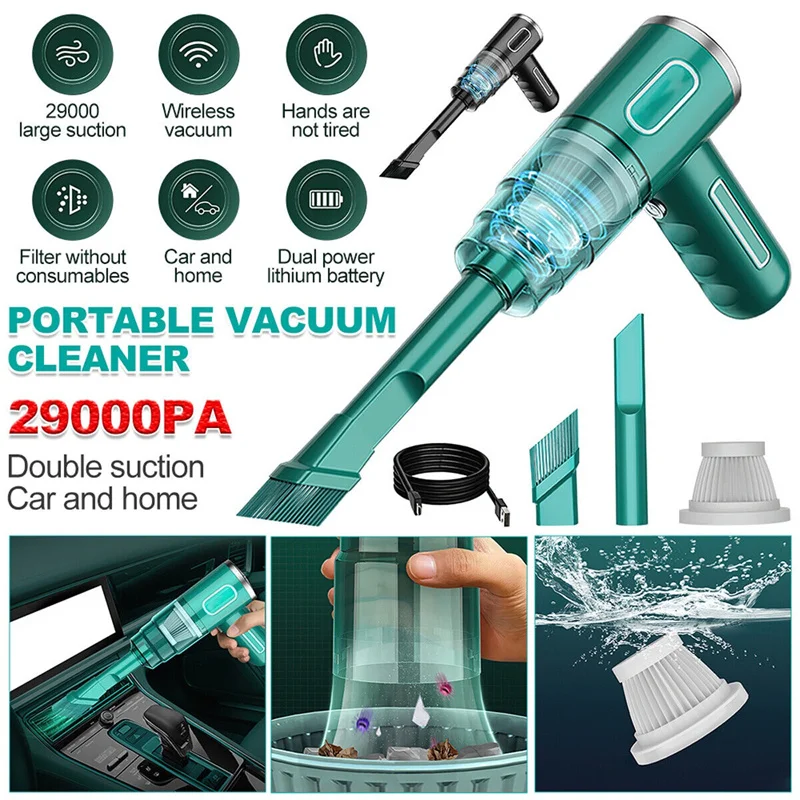 29000Pa Wireless Car Vacuum Cleaner USB Charging 2000Mah Portable Cleaning Tools Household Mini Wet&Dry Vacuum