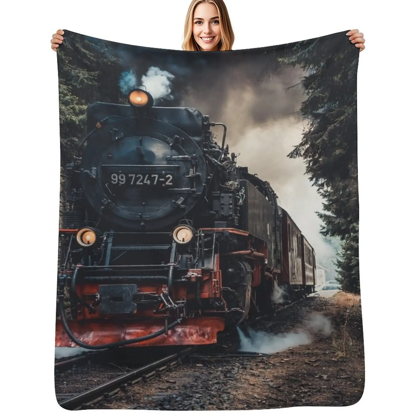 Locomotive Throw Blanket Shaggy Soft Beds anime Plaid on the sofa Bed Fashionable for babies Blankets