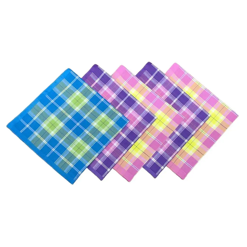 5x Cotton Plaid Handkerchief Handkerchiefs Mixed Color Square