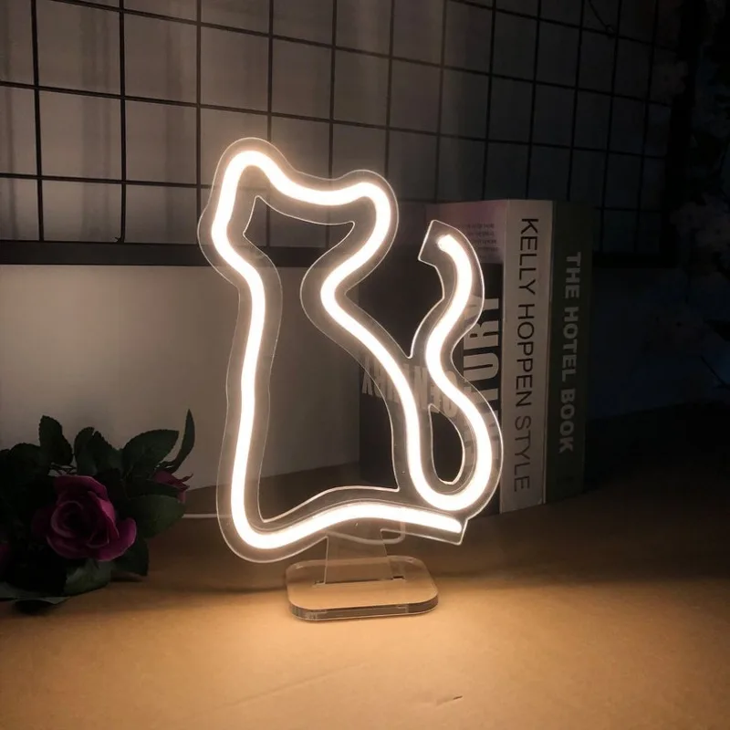 LED Mini Neon Sign Cute Cat Neon Light Cat Table Lamp Desk Lights Custom USB Plug Neon Signs Bedroom Kids Room Decoration