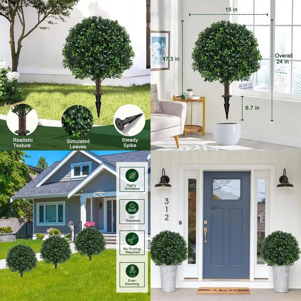 

Pair of Outdoor UV-Resistant Fake Boxwood Topiary Balls with Spikes for Porch Planters
