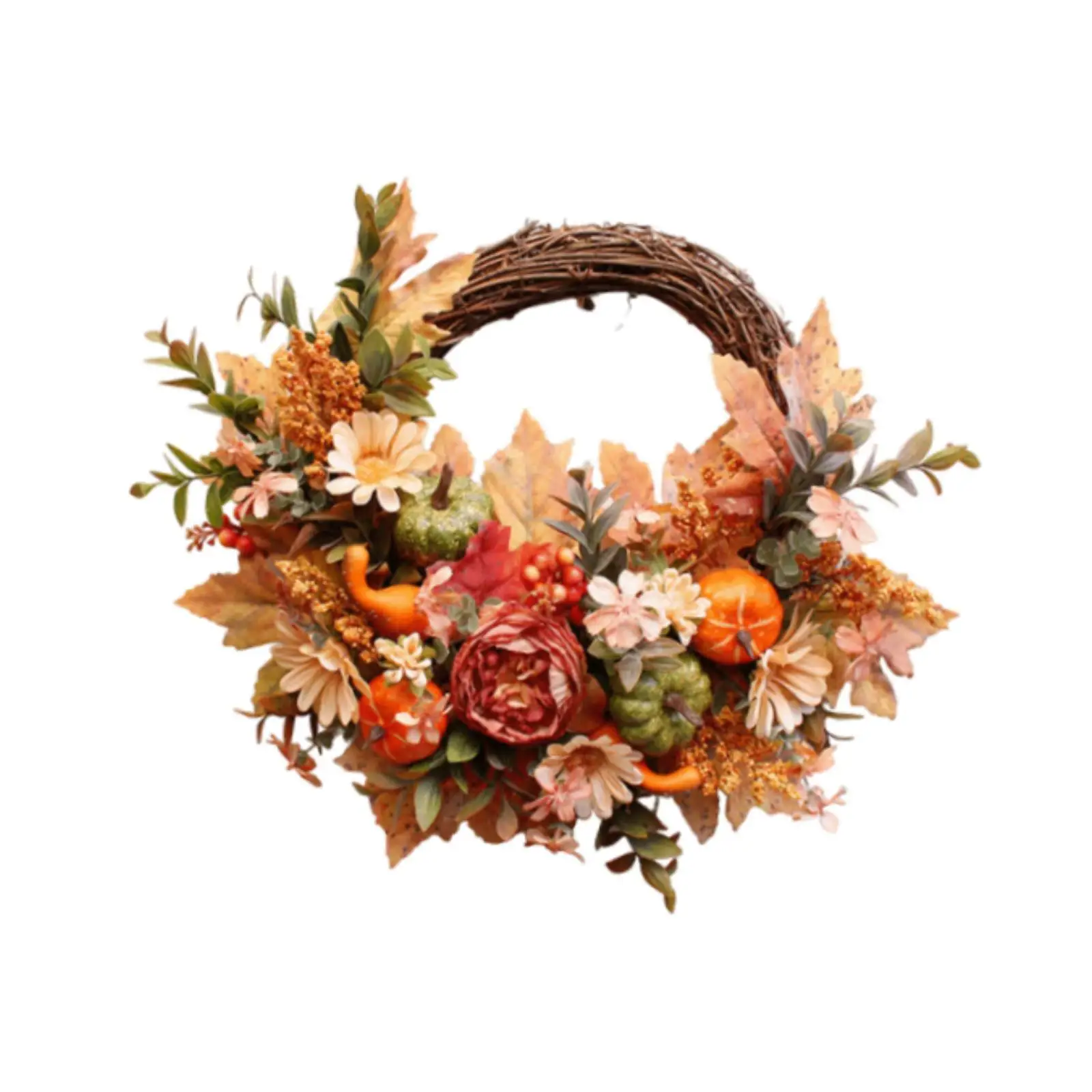 Maple Leaves Wreath for Front Door Desktop Window Pumpkin Garland Wreath