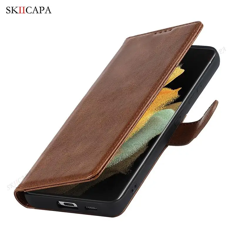 Stylus S-Pen Socket Slot Leather Flip Phone Case For Samsung Galaxy S21 Ultra G9980 G998D G998U Wallet Card Holder Phone Cover