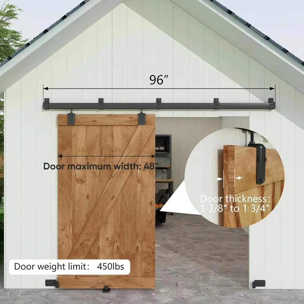 

Heavy Duty 8FT Sliding Barn Door Track System Wall Mount Black Rail Hardware Kit