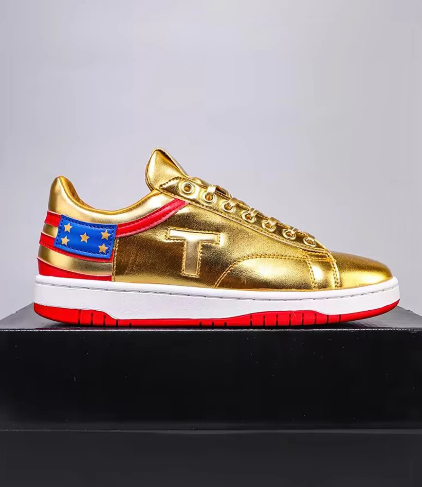 Trump Shoes Never Surrender 2024 MAGA Low Top Gold Sneaker Gym Shoes Men's Women's Fashion Casual Shoe with Shoebox