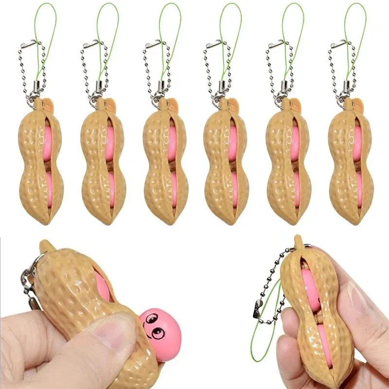 3/6/10Pcs Peanut Fidget Squishy Squeeze Toy for Kids Adults Creative Keychain Gift Portable Decompression Stress Relief Toys