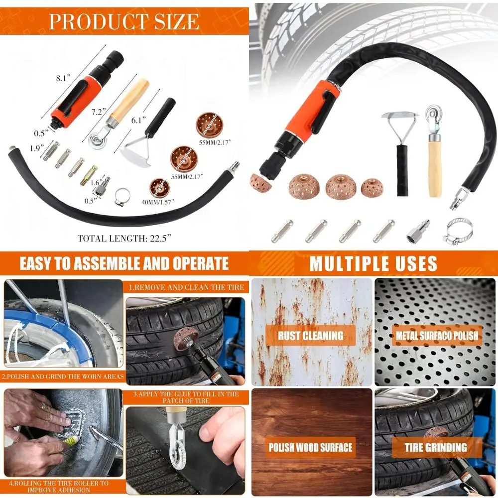 

Air Tire Repair Polish Patch Tools Tire Repair Set Include 2500rpm Low Speed Air Tire Buffer Tire Inner Liner Scrapper Patch Rol