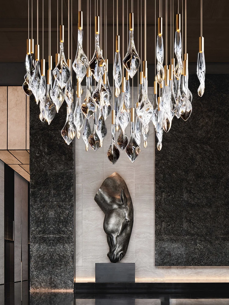 Luxury Glass Petal Chandeliers For Staircase High Ceiling Modern Flower Glass Pendant Ceiling Light For Hotel Lobby Vila