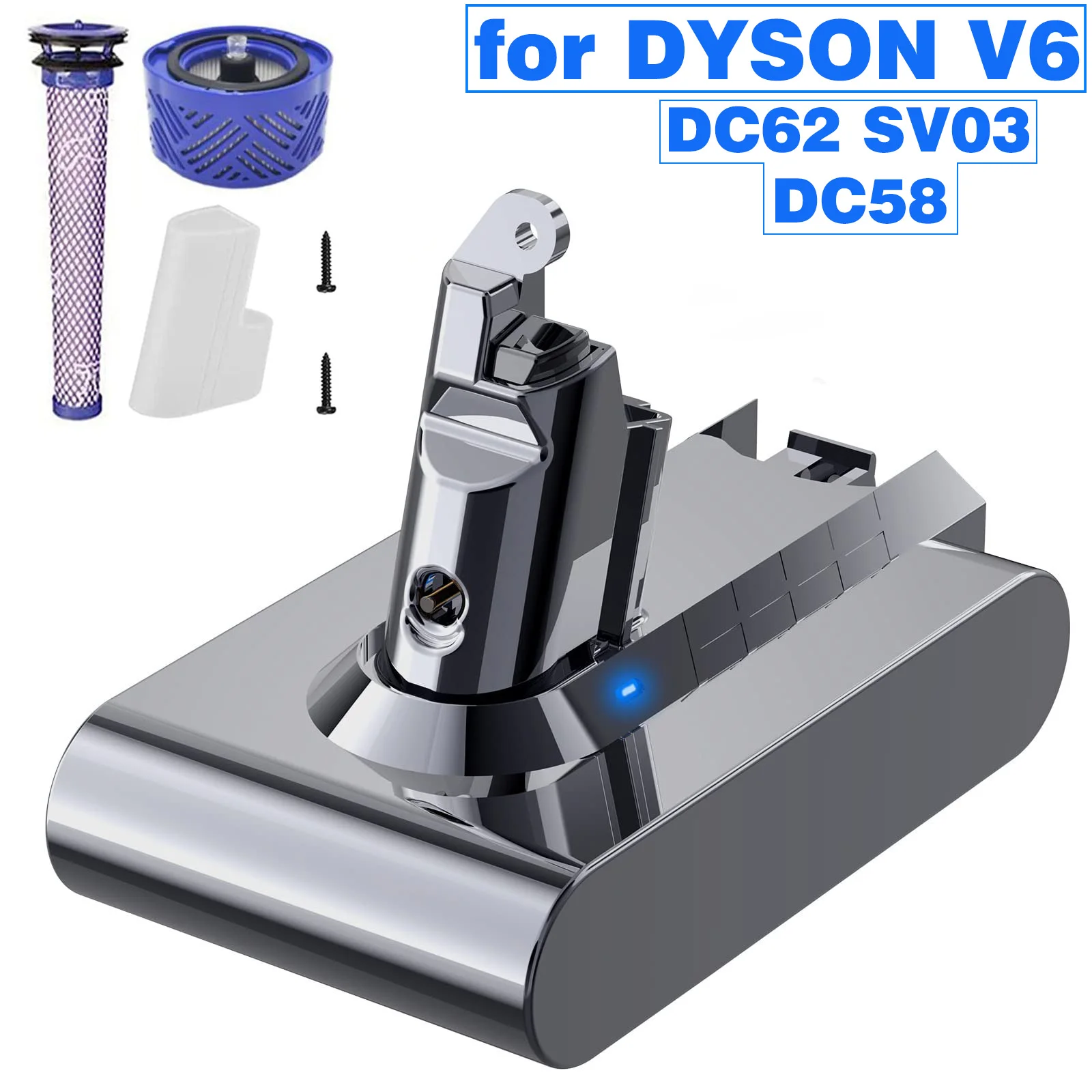 V6 Batería para Dyson, 21.6V 6000mAh Bateria para Dyson V6 Aspiradora DC58, DC59, DC61, DC62, 650, 770, 880, SV03, SV04, SV05, SV06, SV07, SV09