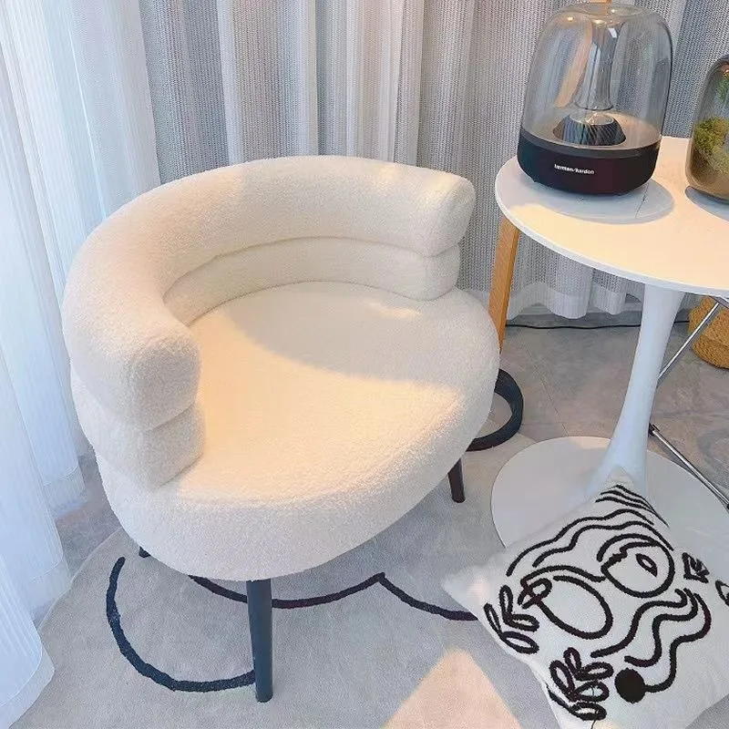Modern simple household lazy sofa, lamb wool soft and comfortable makeup stool, girls bedroom arc bedside stool image 2