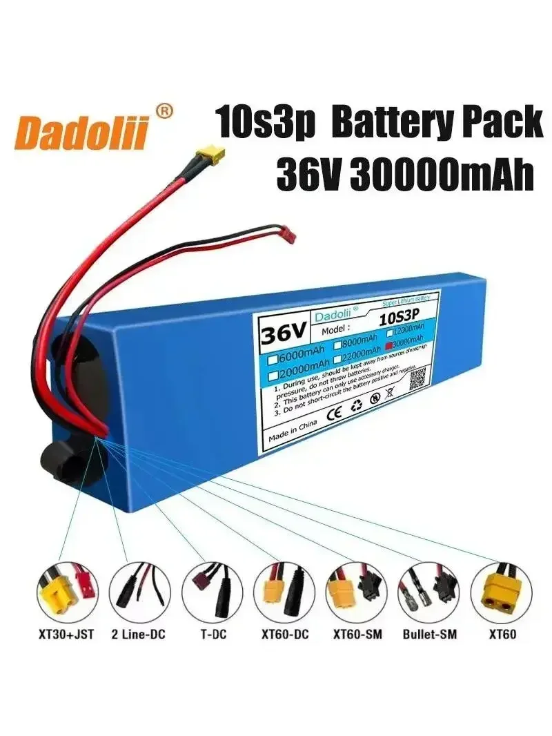 

High Capacity 36V 30Ah 18650 Lithium Battery Pack 10S3P 30000mah 500W BMS Electric Scooter M365 Ebike Power Same Port 42V