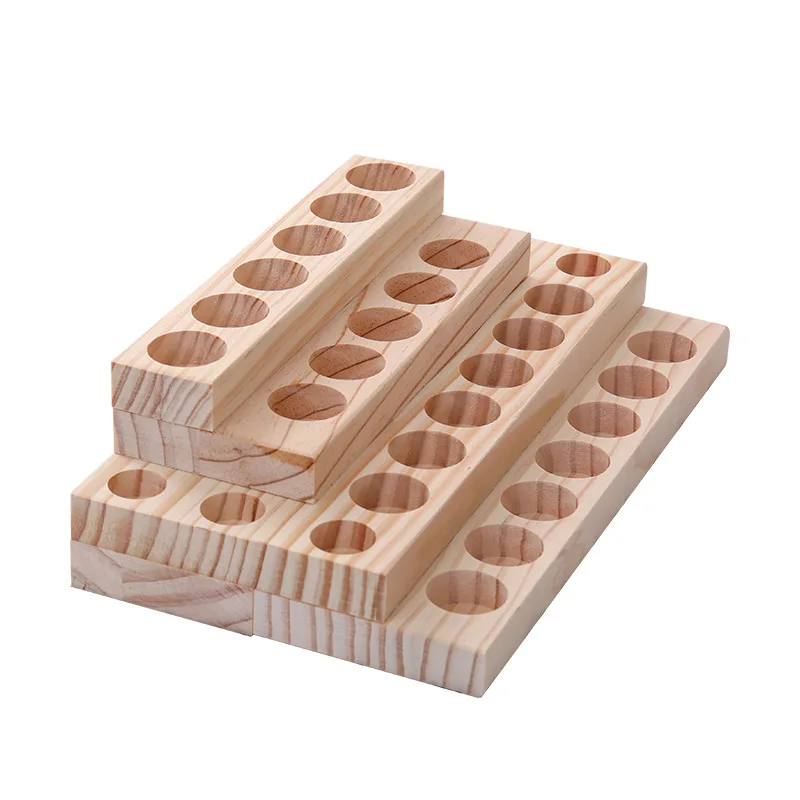 Desktop Storage Rack Stepped 4-Layer Natural Wooden Essential Oil Storage Shelf Organizer Display Stand for Holding 5/10/15/20ml