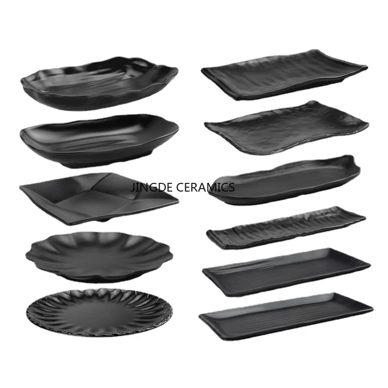 Melamine Plate Black Rectangular Barbecue Restaurant Tableware Household Kitchen Tableware and Utensils Main Dish Plate