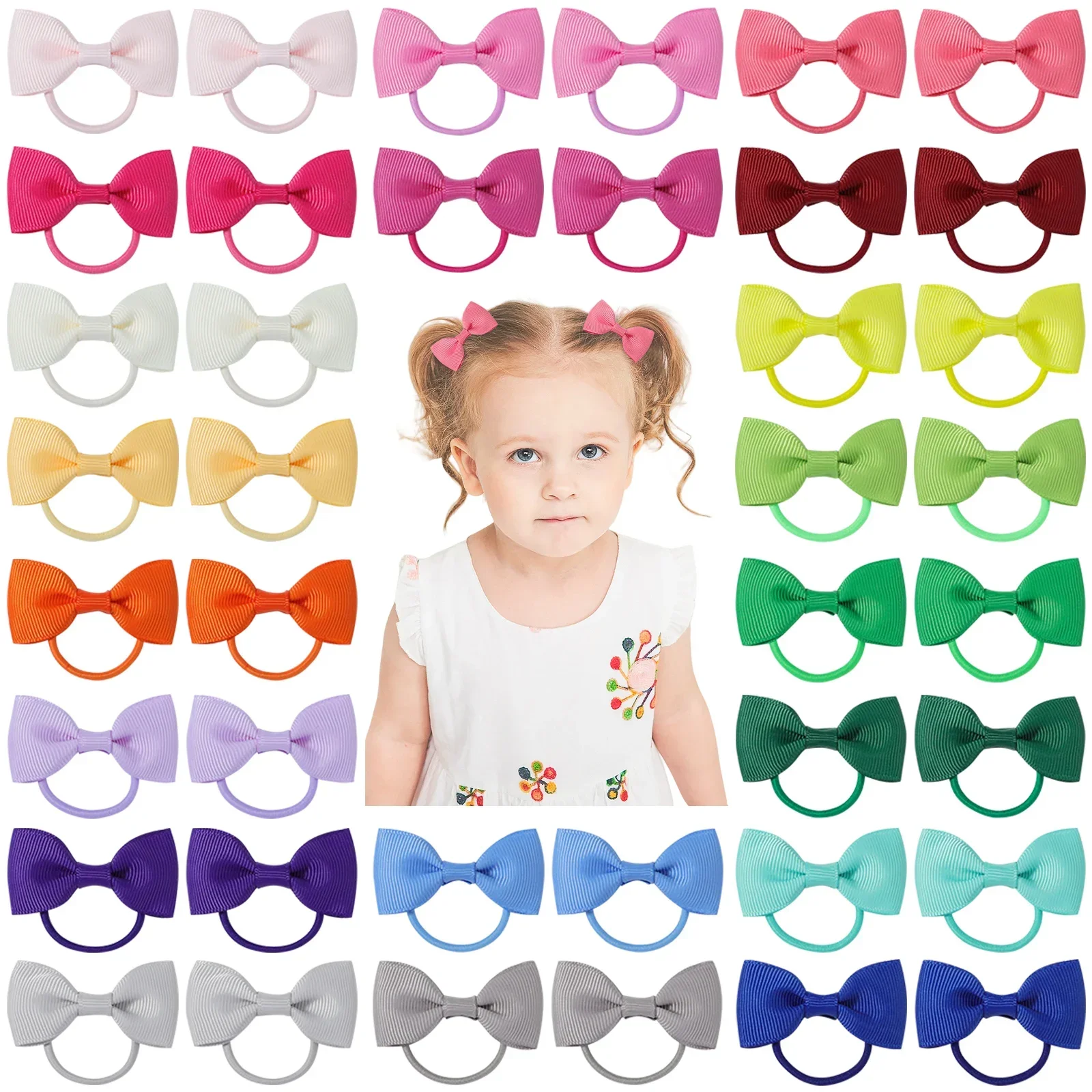 

1000Pcs/set 2'' Baby Girls Hair Bows Elastic Ties Random Grosgrain Ribbon Bow with Rubber Band Ponytail Holder Hair Accessories