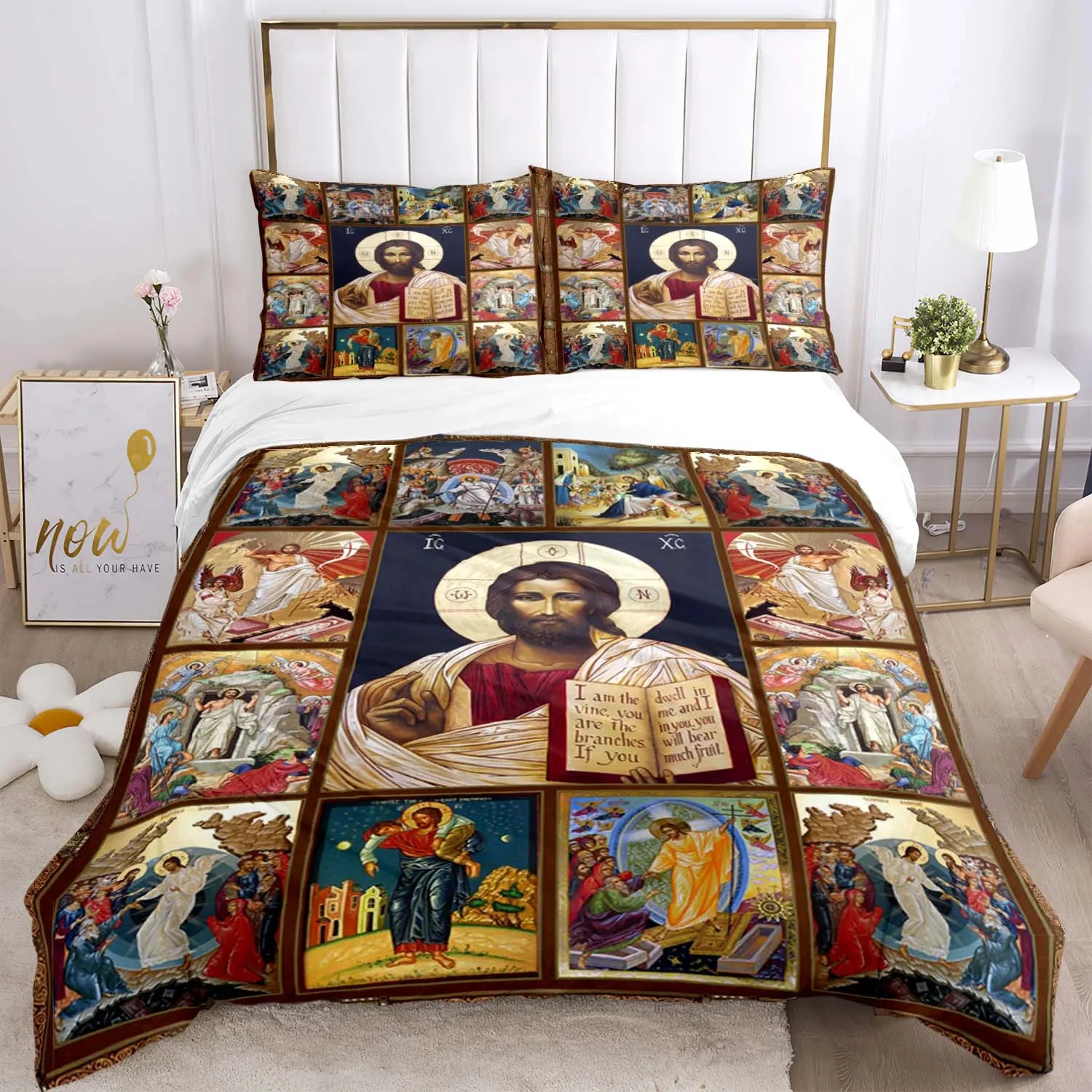 Jesus Virgin Mary Bedding Set Halloween Horror Movie Duvet Covers Kids Bed Linens Decor Bedclothes with Pillowcase No Sheet 3pcs