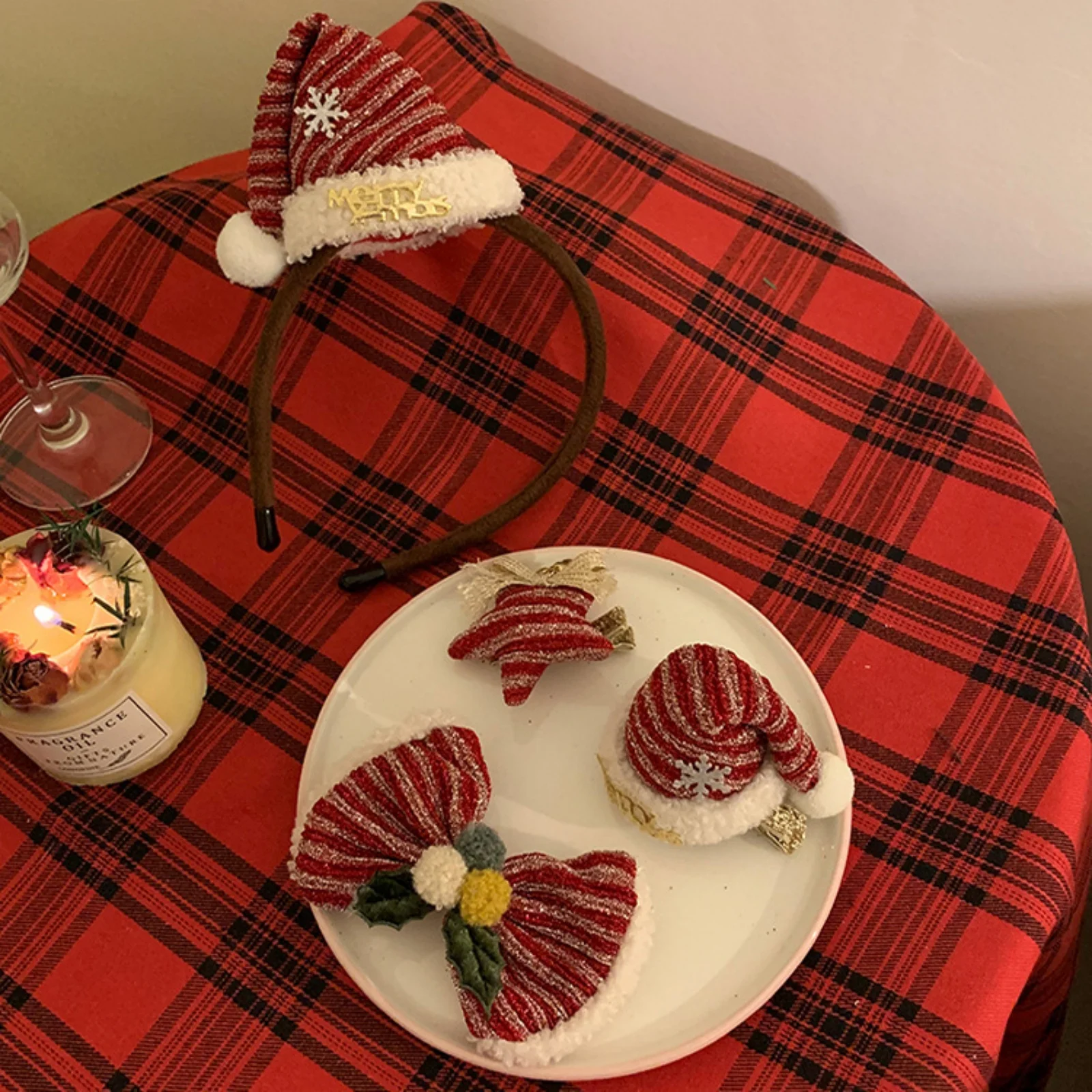 1/4 Stück Weihnachts-Haarschmuck, Weihnachtsmütze, Stirnband und Schleife, Stern-Haarspangen, festliche Weihnachts-Haardekoration für Frauen und Mädchen, süßer Urlaub