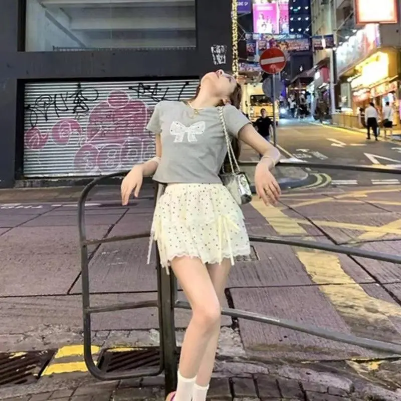 

Girls' Sweetened Polka Dot Lace Bow Tie ort Skirt Korean Sle High Waist Cake Skirt Polyester Fiber Casual Commute