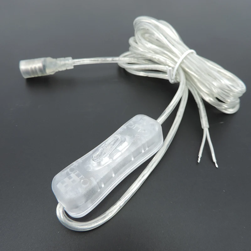 2M 22awg DC 12V kabel żeński przełącznik 304 przycisk przedłużenie złącza przewód zasilający dla LED pasek światła 5.5x2.1mm przezroczysty U