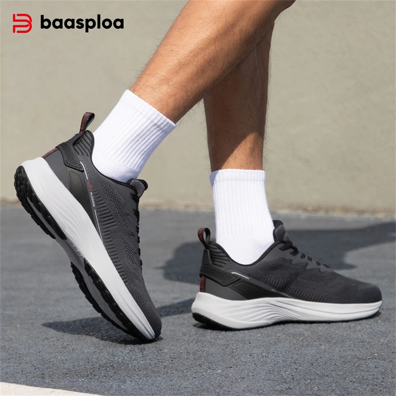 Baasploa Men Casual Sneakers Fashion Lightweight Running Shoes Lace-Up Male Comfort Breathable Sport Shoes Platform Non-Slip