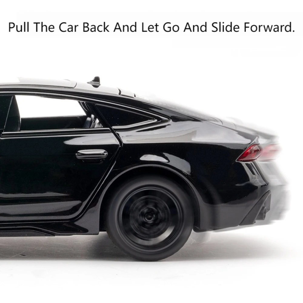 RS7 모델 자동차 장난감 합금 다이캐스트 높은 시뮬레이션, 소리와 빛이 나는 풀 백 차량 장난감, 어린이 크리스마스 선물, 1/32 체중계