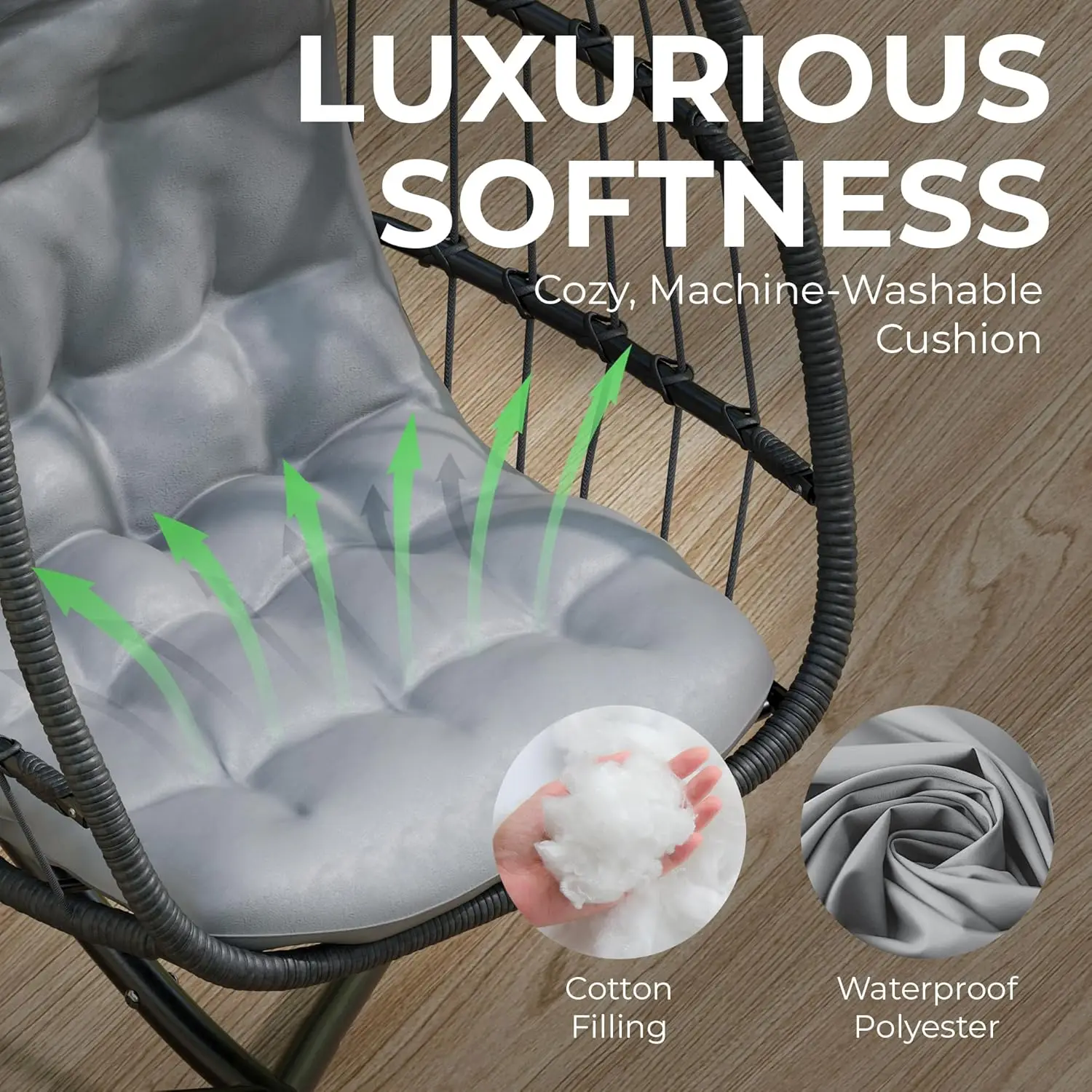 Hanging Egg Chair with Stand,350LBS Capacity, Ideal for Relaxation in Bedrooms, Balconies, Gardens, and Patios