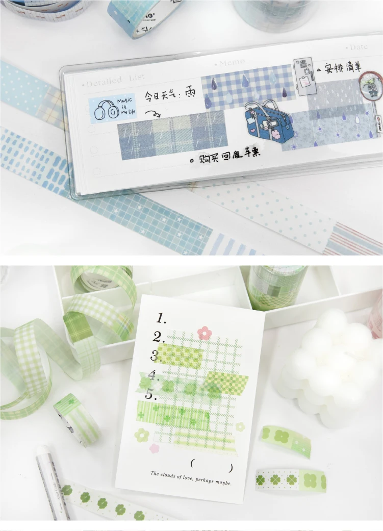 Journal GO 1,5cmx2M Collage Washi Tape Stoffreste Vintage Gitter-Landschaftsmuster Kreatives DIY Journal Karten Schreibwaren – Detail 11