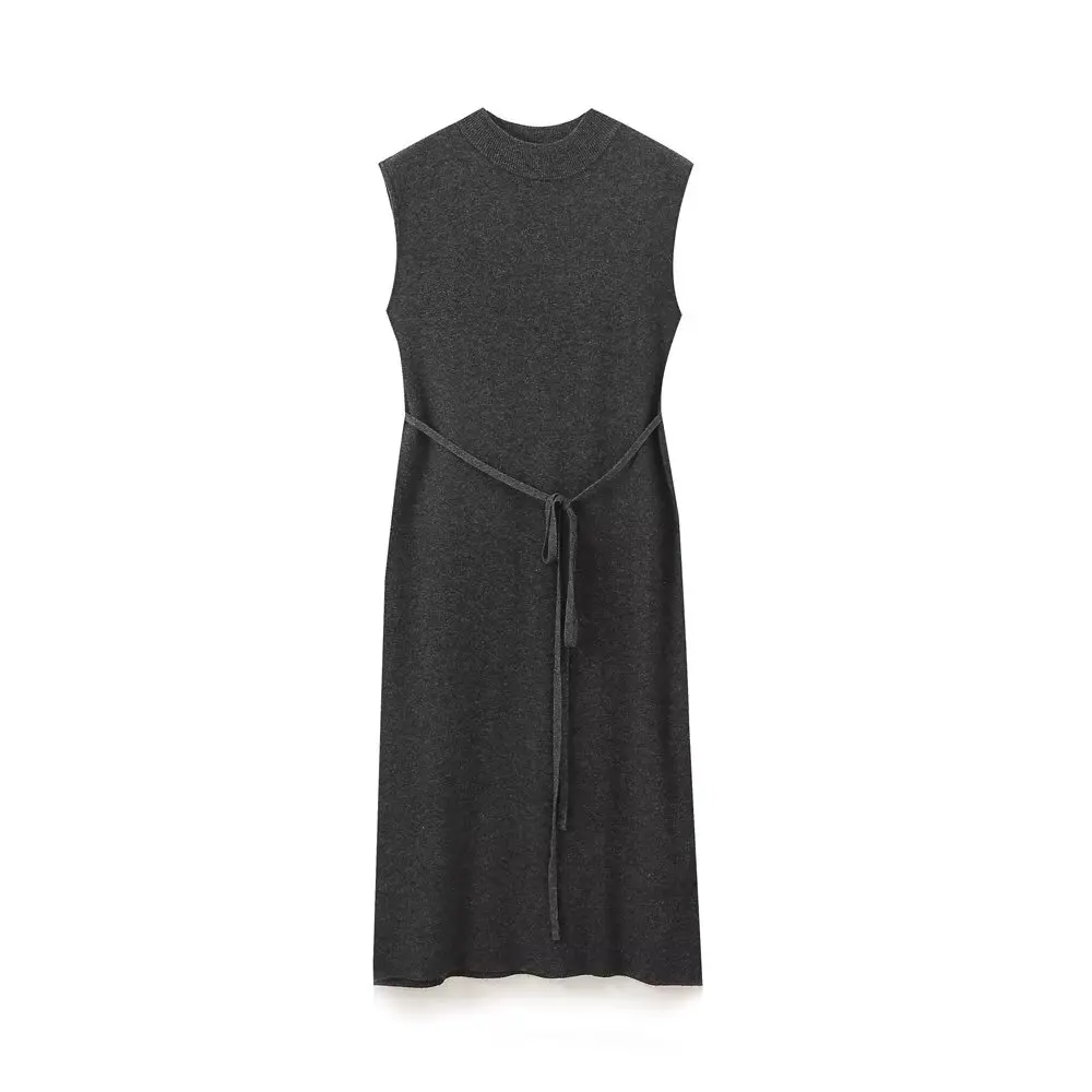 Tangada 2024 Women Knitted Tank Dress Sleeveless Female Midi Dresses 6H0317