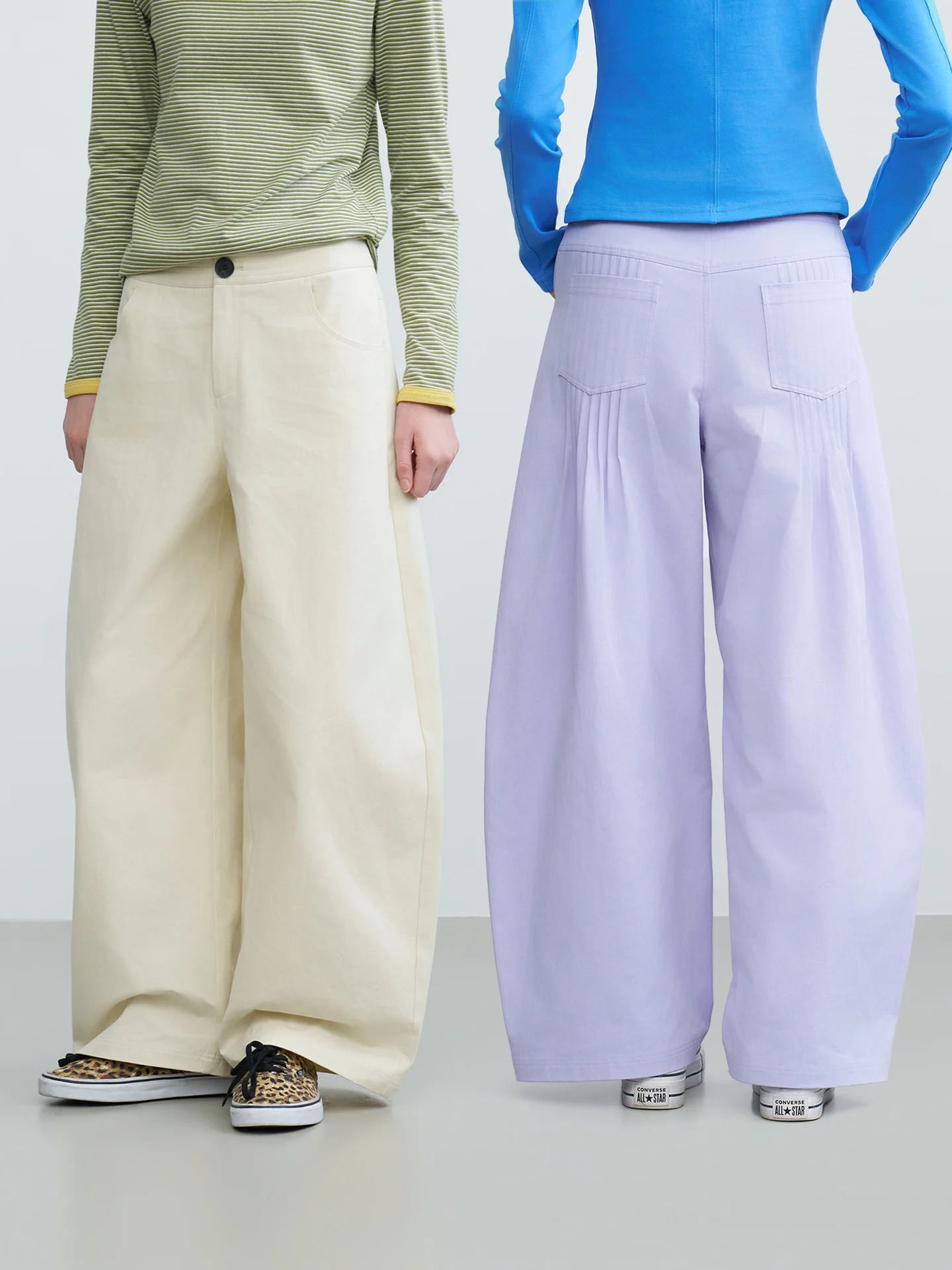 Riverstone plus Loose Wide Leg Casual Pants Women's  Color Side Accordion Pleat Dopaamine Casual Trousers Low Waist Cotton