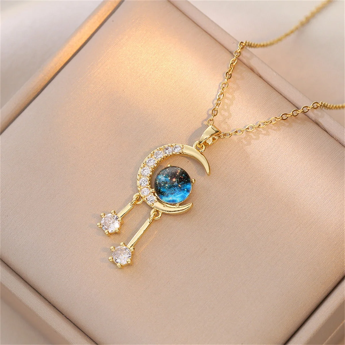 Stainless Steel Zircon Planet Star Pendant Necklace For Women Temperament Universe Moon Aesthetic Clavicle Chain Choker Jewelry